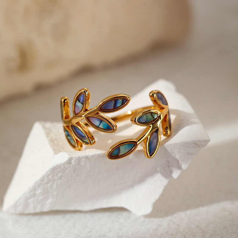 New Chinese Style Enamel Color Leaf Open Ring Ancient Design Elegant Versatile Jewelry for Women