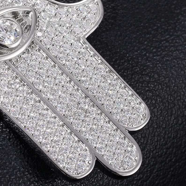 Hiphop Mossanite Sterling Sier Hamsa Hand Eye Fully Iced Out Men VVS Custom Moissanite Pendant