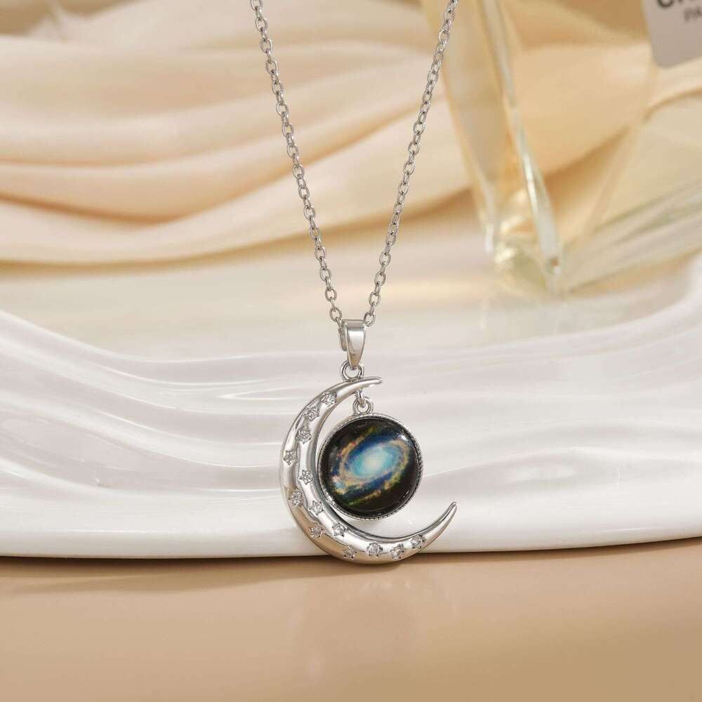 Galaxy Starry Sky Moon Pendant For Women Versatile Fashion Trend Titanium Steel Collarbone Chain Necklace 145