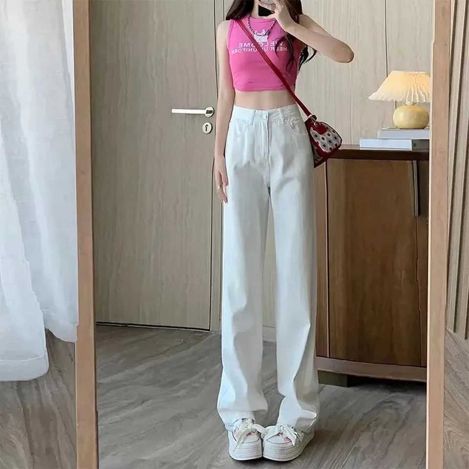 Fashion Artistic Lightweight Women Trendy Wide-legged Pants Simple Style Solid High-Waist Design Suitable Casual White Trousers R250716
