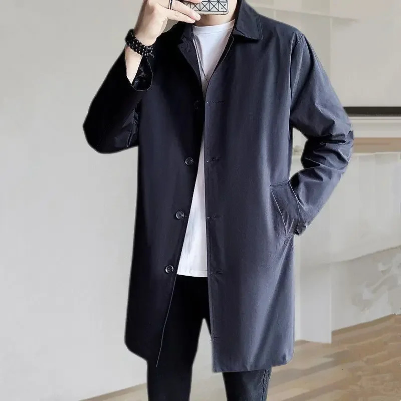 Mens Medium-length Casual Trench Jacket Overcoat Korean Style Trendy British Style Spring Autumn Arrival Thin Regular 250714