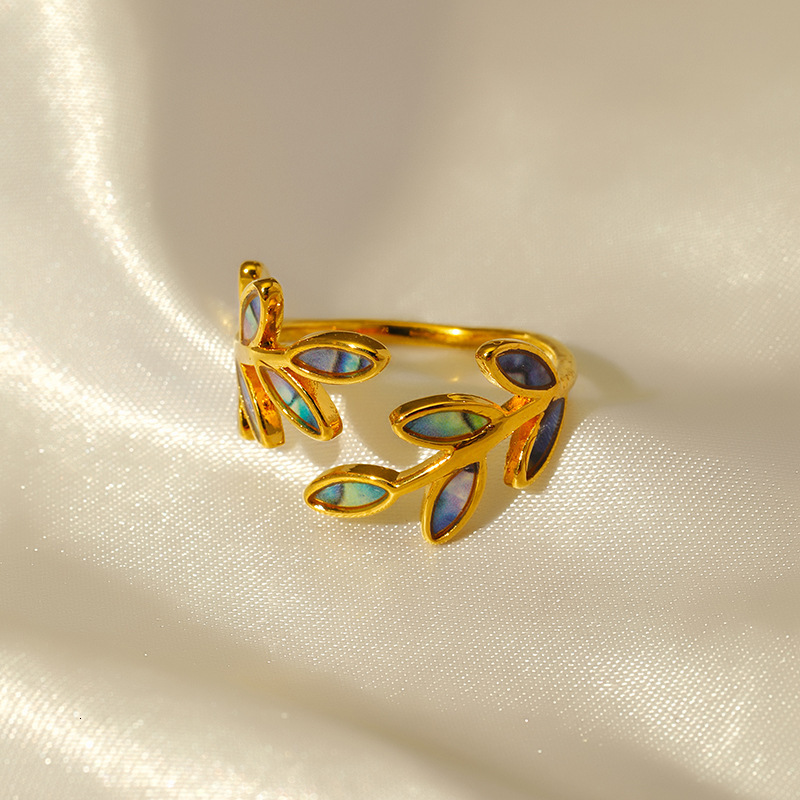 New Chinese Style Enamel Color Leaf Open Ring Ancient Design Elegant Versatile Jewelry for Women