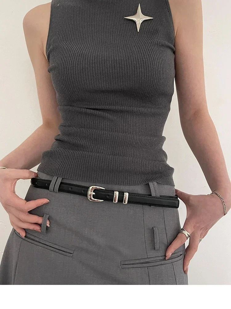 Womans Fashionable Belts Black Simple Thin PU Belts Trousers Skirt Versatile Belts Students Casual Belt 250717