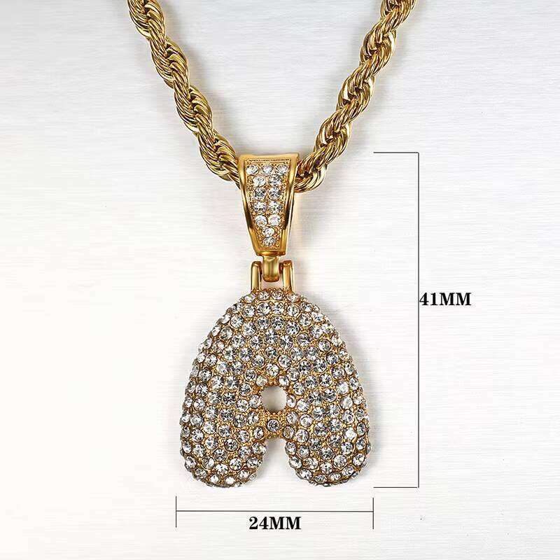 Stainless Steel Gold Bling Bubble Pendant with Ice Stone Accents - Elegant Hollow Cutout Mini Charm Necklace