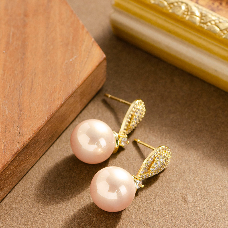 S Sier Needle Fashion Sweet Exquisite Full Dia Shijia True Round Pearl for Women Elegant High-end Sense Earrings