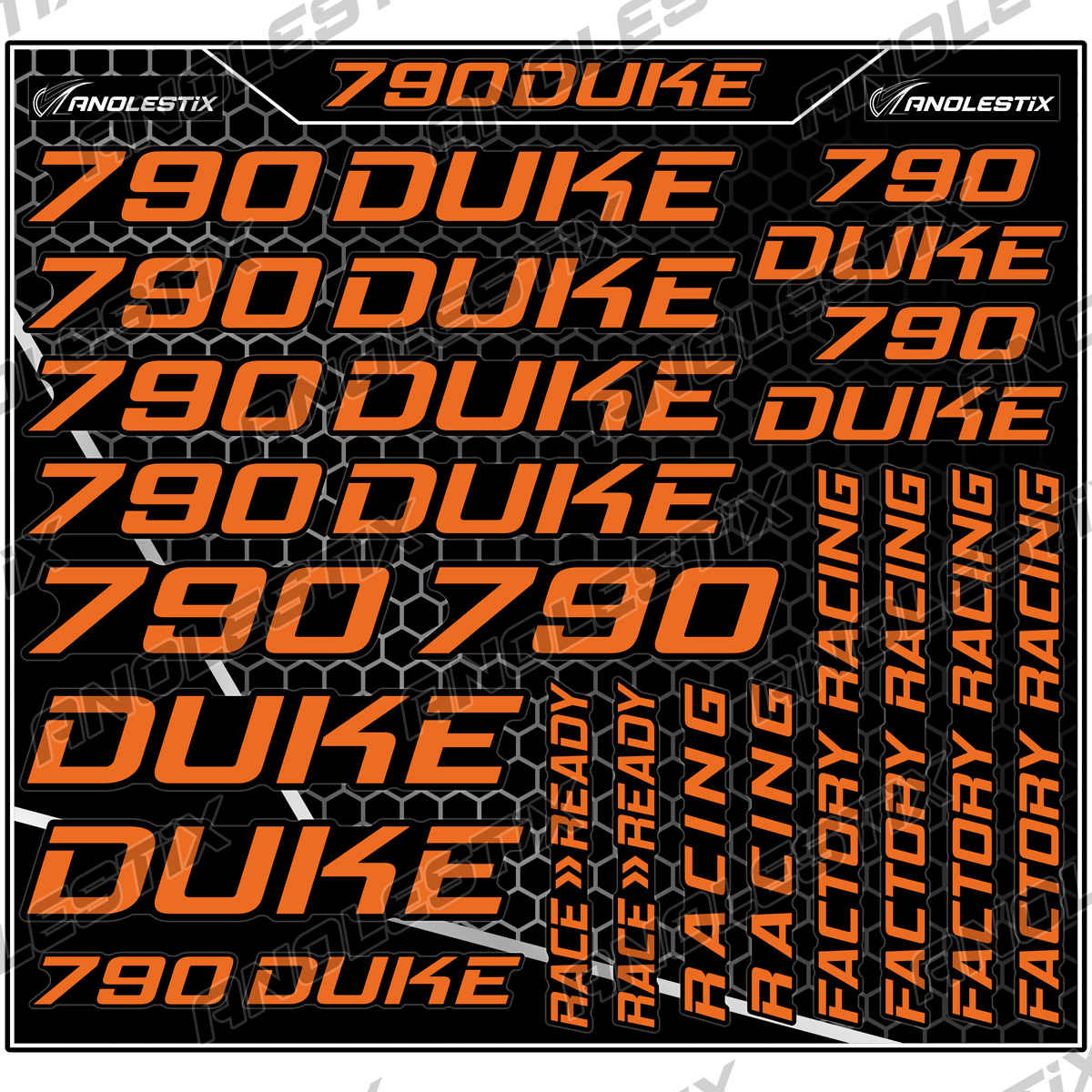 AnoleStix Vinyl Motocross Motorcycle Stickers Logo Set Emblem Tank Helmet Decals For KTM Duke 790