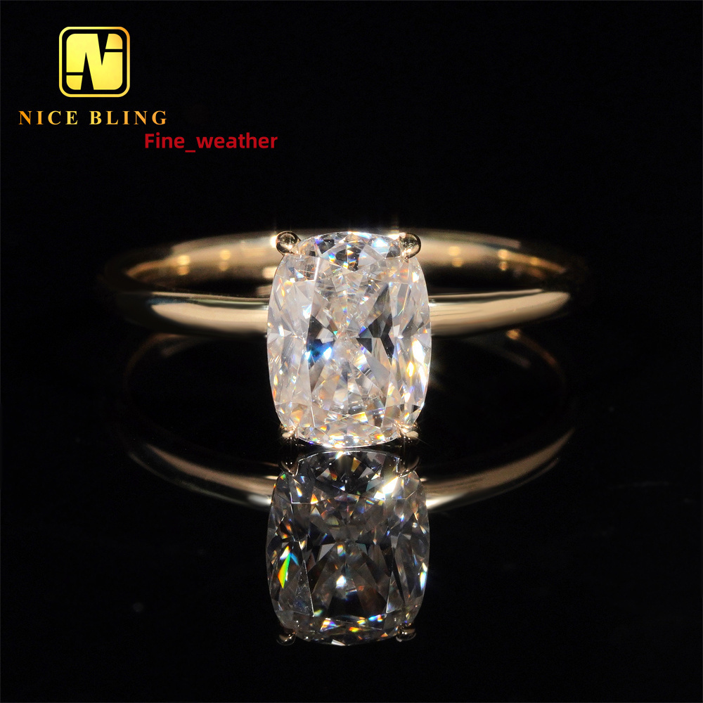 Fashion Diamond VVS Moissanite Wedding Ring 14K Gold Cushion Cut Ring Moissanite Engagement Ring for Men Women