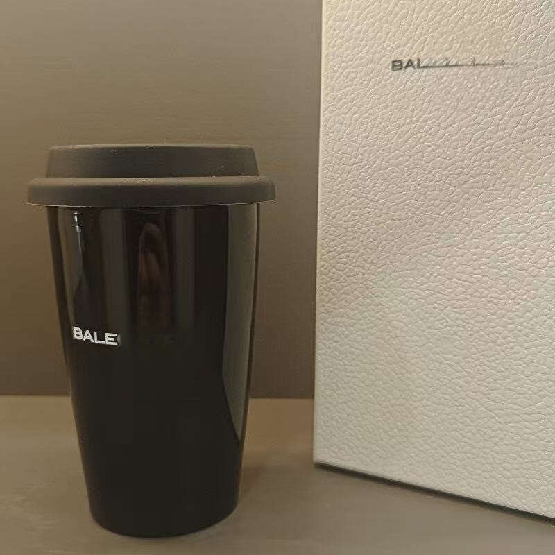 Black And White Travel Mug Ceramic Inner Liner Handheld Coffee Water Cup 255 547456