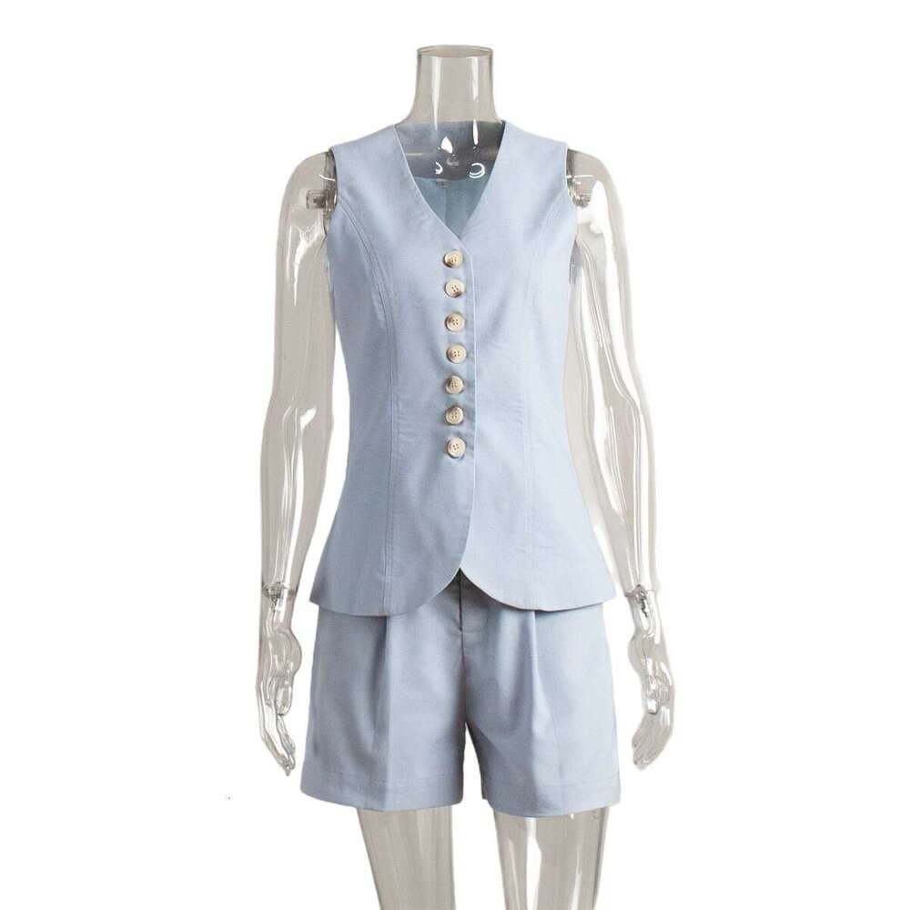Cotton Linen And Summer New Commuter Vest + Shorts Casual Set For Women B5