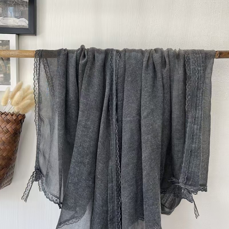 T1231 solid color shawl Dunhuang grassland sunshade cotton linen desert grassland headscarf shawl long scarf