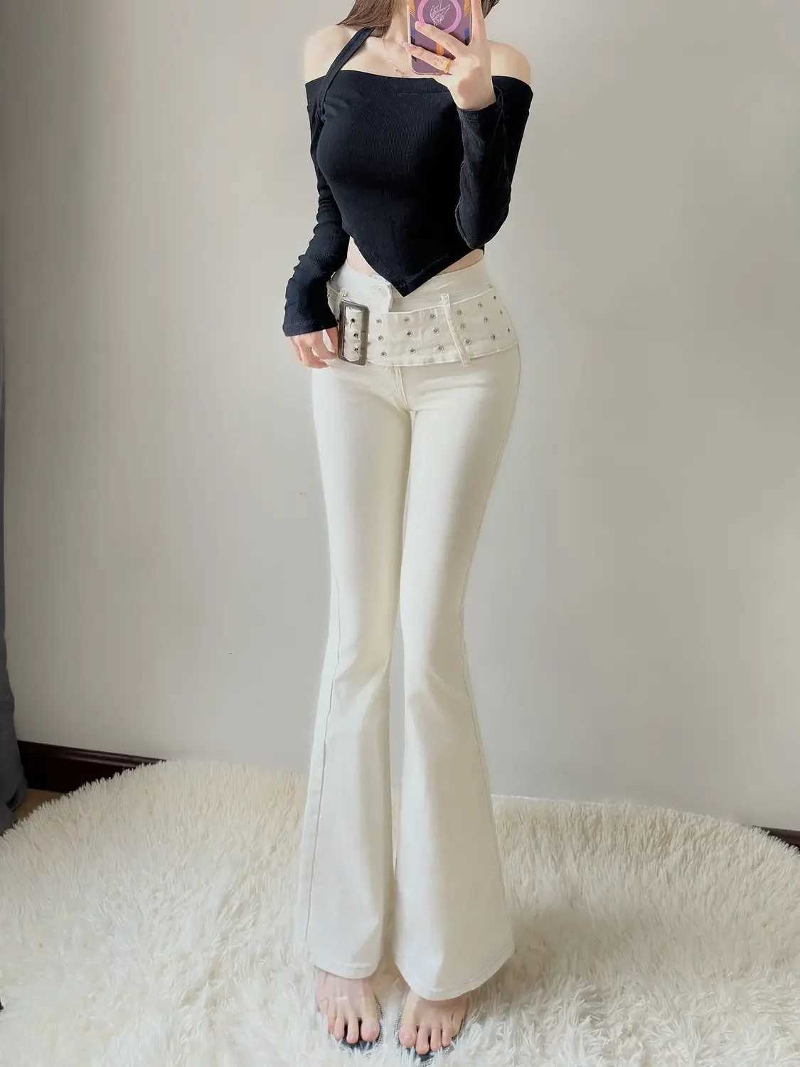 Cowboy Pants for Women High Waist Shot White Womens Bell Bottom Jeans Flare Trousers on Sale Retro Fashion Casual Stretchable A R R250716