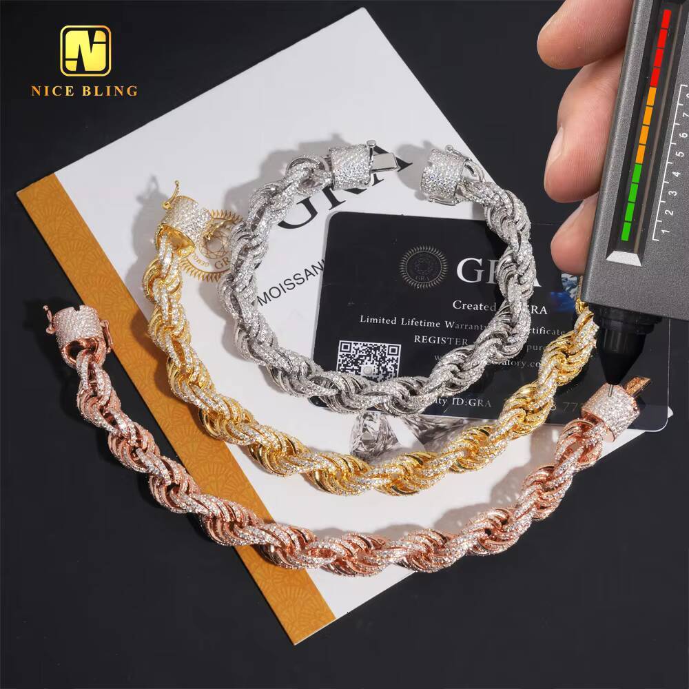 4mm 6mm 10mm Hip Hop Jewelry Custom Iced Out Rope Chain Cuban Link Chain 925 Silver VVS Moissanite Diamond Necklace Bracelet