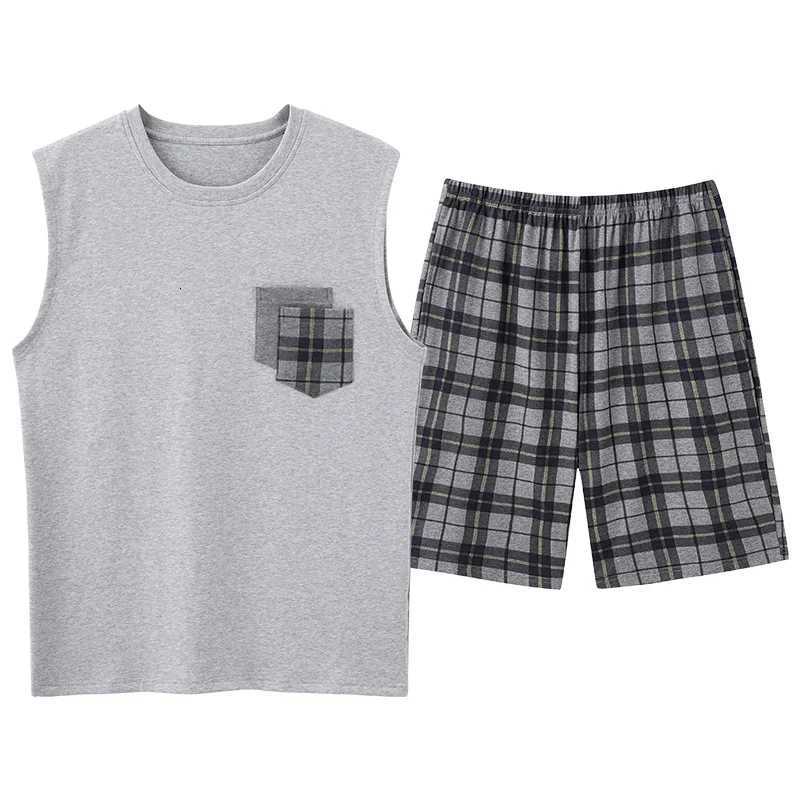 Fashion Summer Letter Print Pajamas Sets for Men Plaid Pants Knit Cotton Male Sleepwear Big Yards 4XL Home Wear Lounge Nightwear W250717