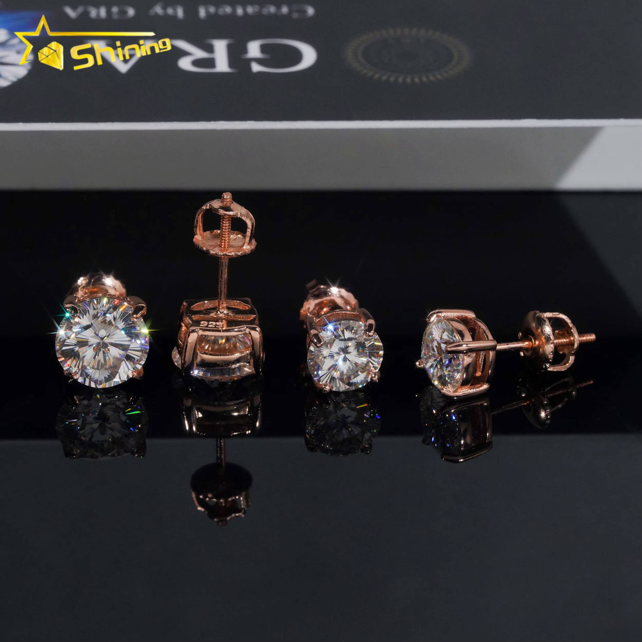 Ready to Ship Sterling Silver 925 Cherry Blossom Cut Moissanite Earrings Women Fashion VVS Round Shape Diamond Ear Studs