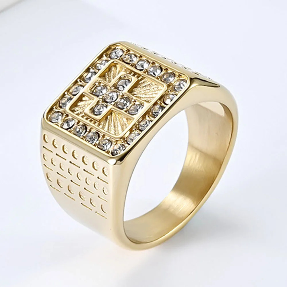 Hip-hop Style Stainless Steel Cross Full Rhinestone Ring HIPHOP Personality Wear Hand Jewelry 250716