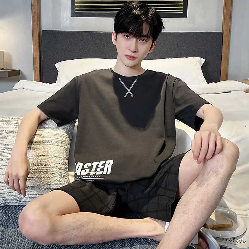 00% Cotton Mens Pajamas Set Sleepwear Summer Loungewear Cotton Mens Pajama Short Sleeves Homewear Gentleman Minimalist Pajamas W250717