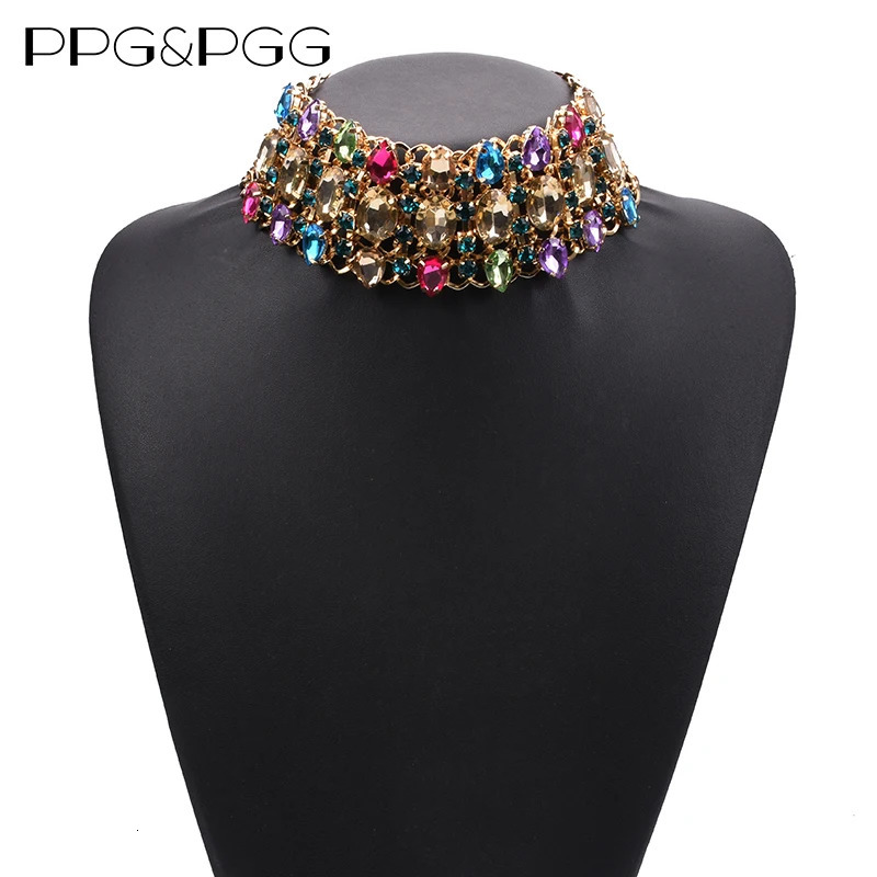 Fashion Colorful Clear Champagne Crystal Large Collar Choker Necklace Women Indian Statement Big Bib Necklace Jewelry 250716