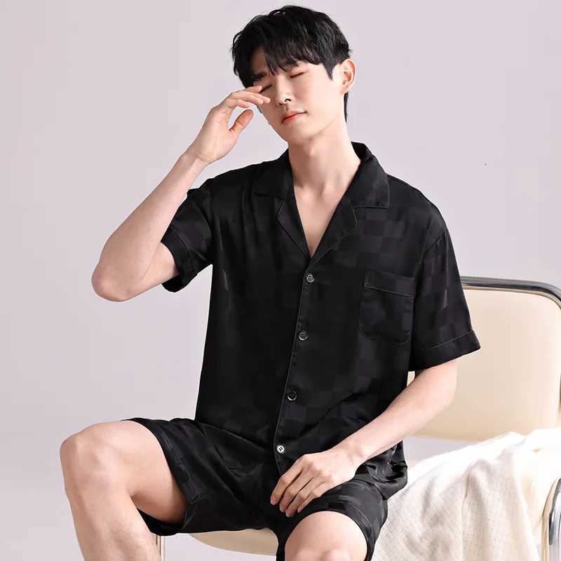 Ice Silk Pajamas Mens Spring and Summer Light and Breathable Simulation Silk Satin Short-sleeved Shorts Youth Simple Loungewear W250717