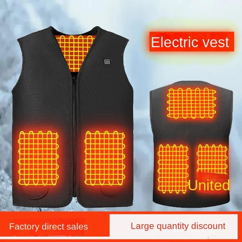 Men Autumn Winter Smart Heating Cotton 5 Area Vest Heated V Neck Vest Women Outdoor Flexible Thermal Winter Warm Jacket M-4XL 250716