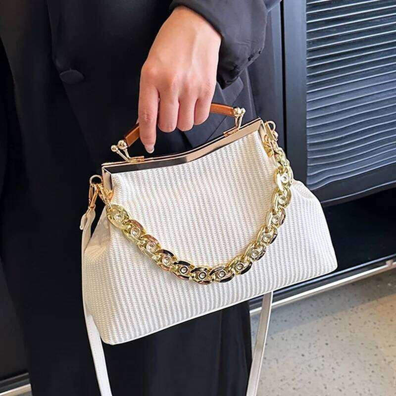 Women's Chain Shoulder Bags Gold PU Leather Shell Clip Designer Handbag Purse Party Wedding Clutch Fashion Messenger Bag