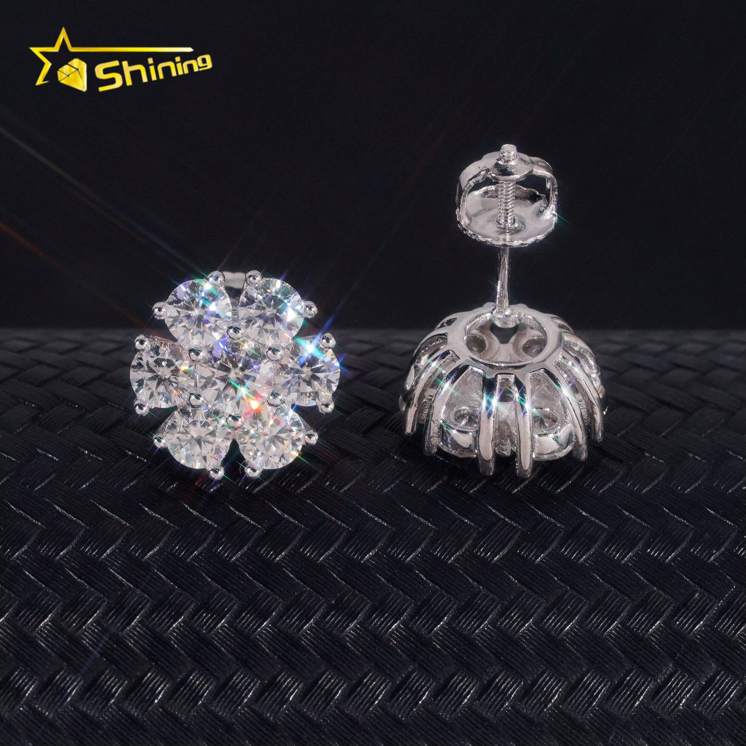 High Quality Fine Jewelry Cluster Earrings Iced Out 925 Sterling Silver 11MM Flower Earrings VVS Moissanite Stud Earrings