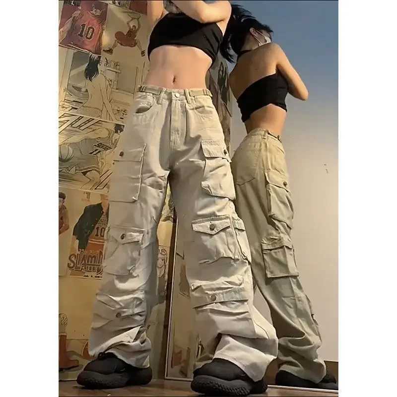 K-pop Multi-pocket Wide Leg Loose Street Casual Cargo Pants Trend Streetwear Women Y2k Baggy Pants Vintage Sweatpants R250716