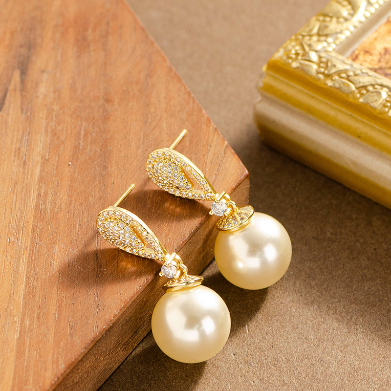 S Sier Needle Fashion Sweet Exquisite Full Dia Shijia True Round Pearl for Women Elegant High-end Sense Earrings