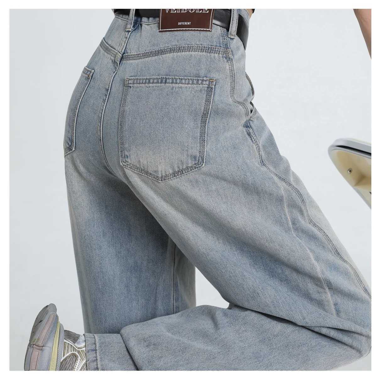 Womens Fashionable Wide-Leg Jeans High-Waisted Loose Slim Design Straight-Leg Street Style Womens Trousers R250716