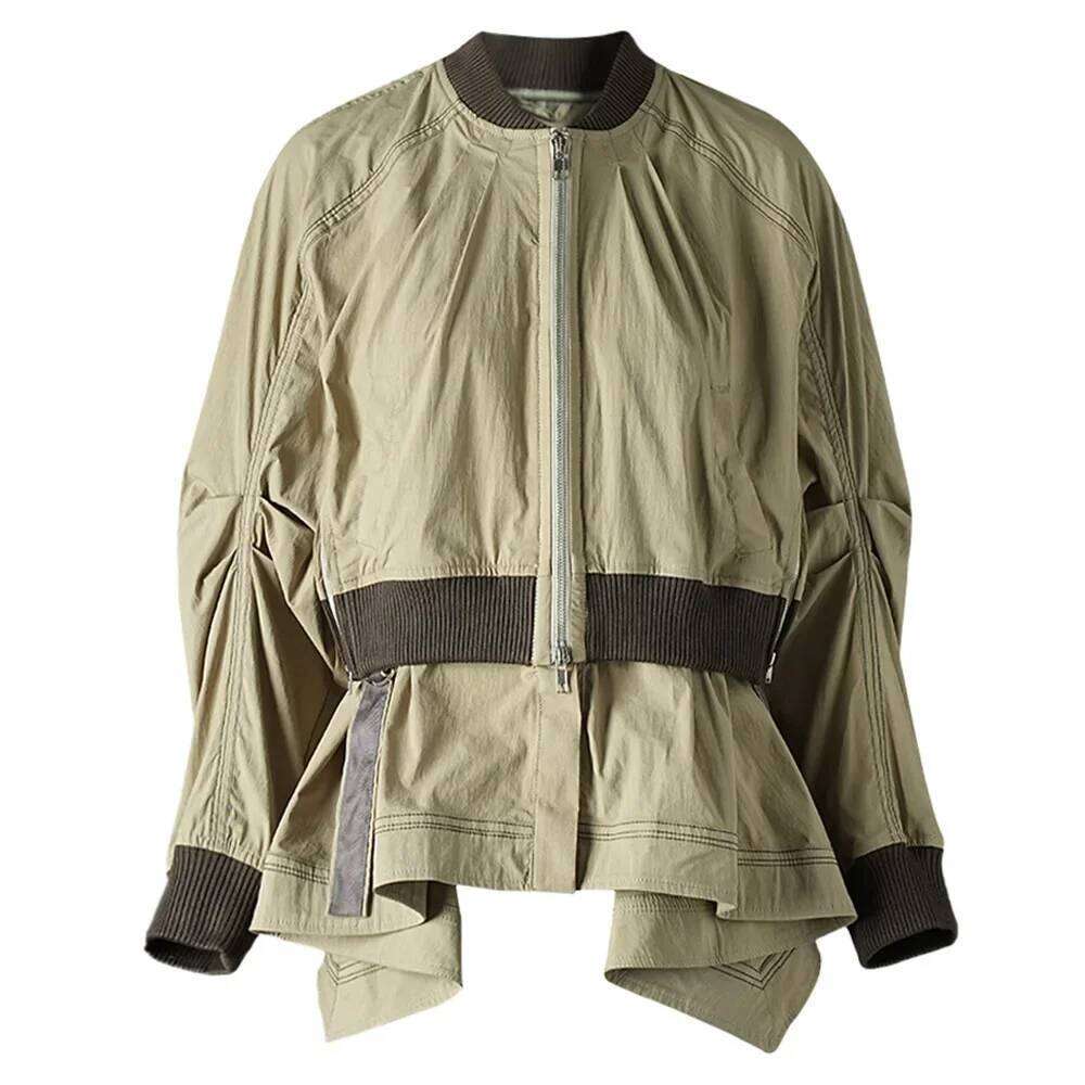 Loose Women's Jacket Spring New Style Crew Neck Design Sense Asymmetrical Lace Edge Splicing Outerwear Trendy Top