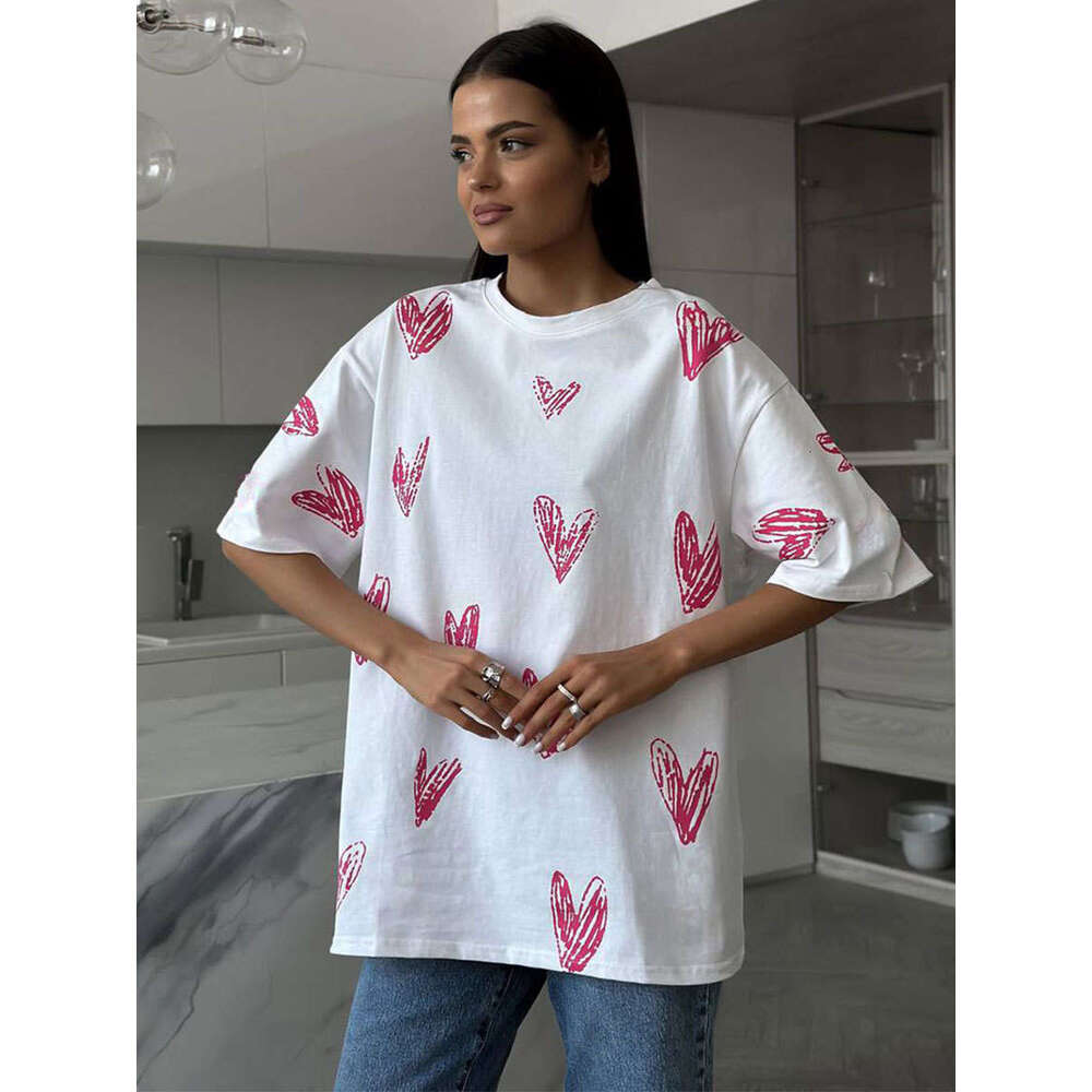 Summer New Street Fashion Hand-Painted Heart Print Short Sleeve T-Shirt B5