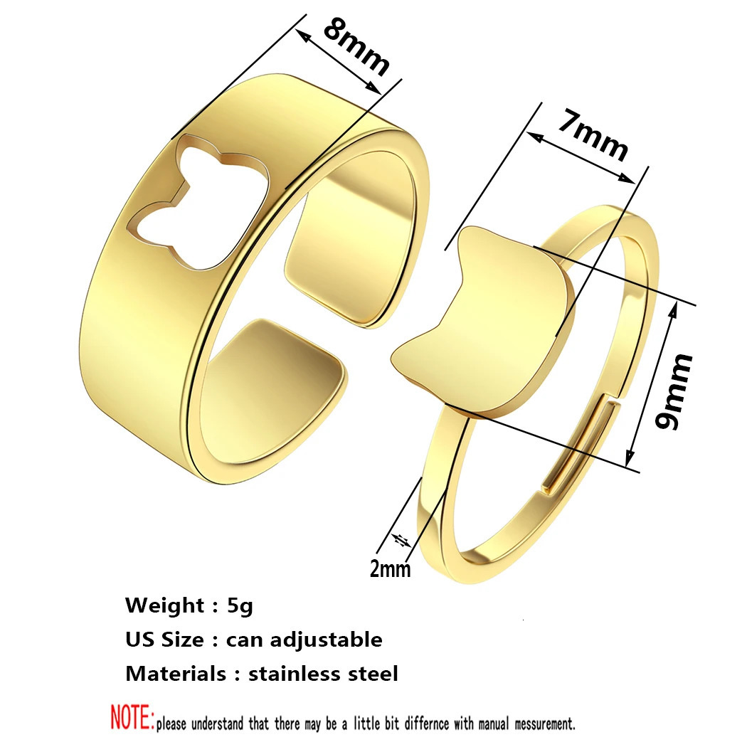 2 Pcs Cat Ring Set For Couples Matching Rings Him Her Cute Kitty Anniversary Dainty Stacking Couple Gift 250704