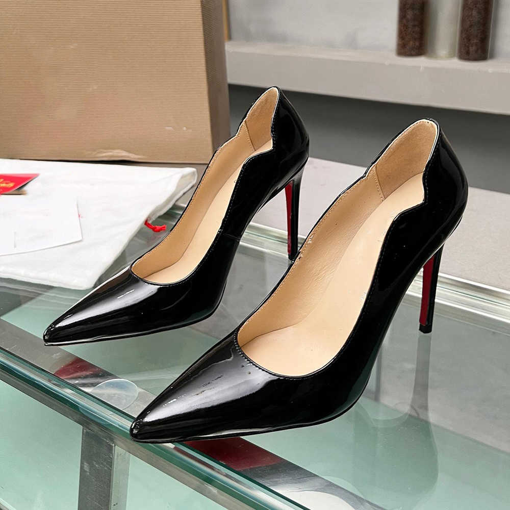 Dress Shoes Casual Shoes 2024 New Water Diamond Red Sole High Womens Thin Heels Sexy Pointy Side Air Black Lacquer Leather Single Shoes 2025 fashion black shoes889