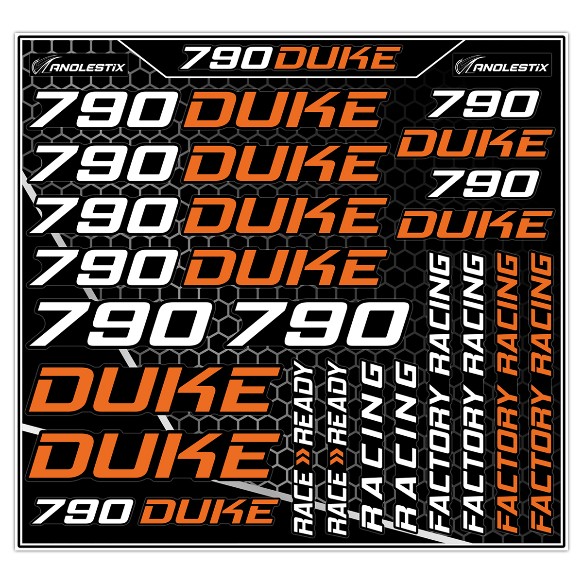 AnoleStix Vinyl Motocross Motorcycle Stickers Logo Set Emblem Tank Helmet Decals For KTM Duke 790