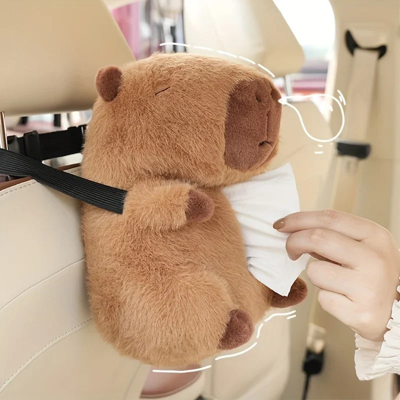 Plush Capybara Car Tissue Holder Cute Cartoon Hanging Automotive Tissue Box for Car Seat Back Sun Visor Accessories 250715