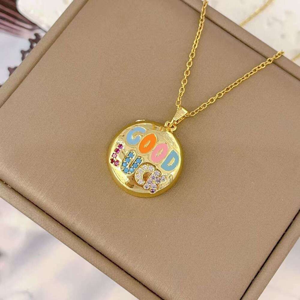 Oil Drop Smiley Face Letter Lucky Pendant Necklace Fashion Versatile Non-Fading Collarbone Chain 2Ed