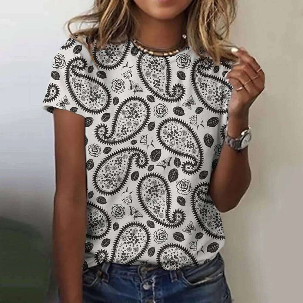 Vintage Print Top Women Short Sleeved Streetwear Summer Tee Women's Fashion Casual O Neck T Shirts Y2k Oversized Female Clothing