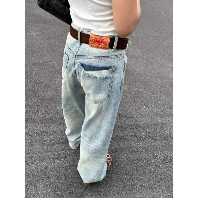 Wash Retro Light Blue Neutral Denim Trousers Womens Summer Cool Girl Pants Vintage Bottoms Female High Waist Wide-leg Jeans R250716