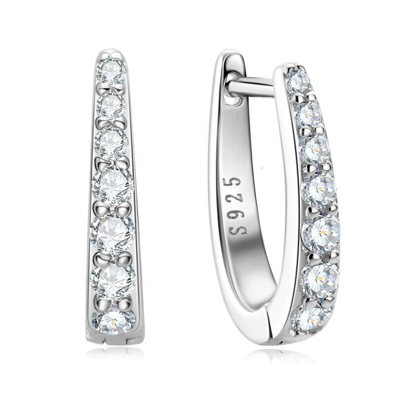 Fashionable Personality Commuting U-Shaped 0.3 Carat Moissanite Hoop Earrings Elegant Versatile Pure Sier Jewelry Bf1