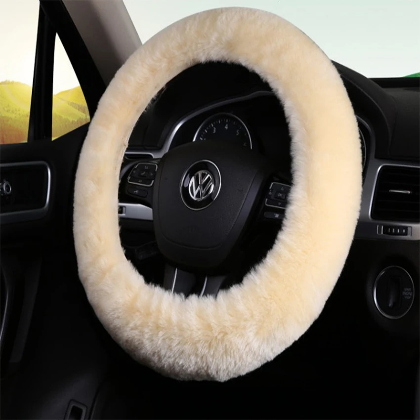 OFLBA Real Fur Car Steering Wheel Cover Auto Australian Sheepskin Steering Wheel Covers Universal Warm 250715