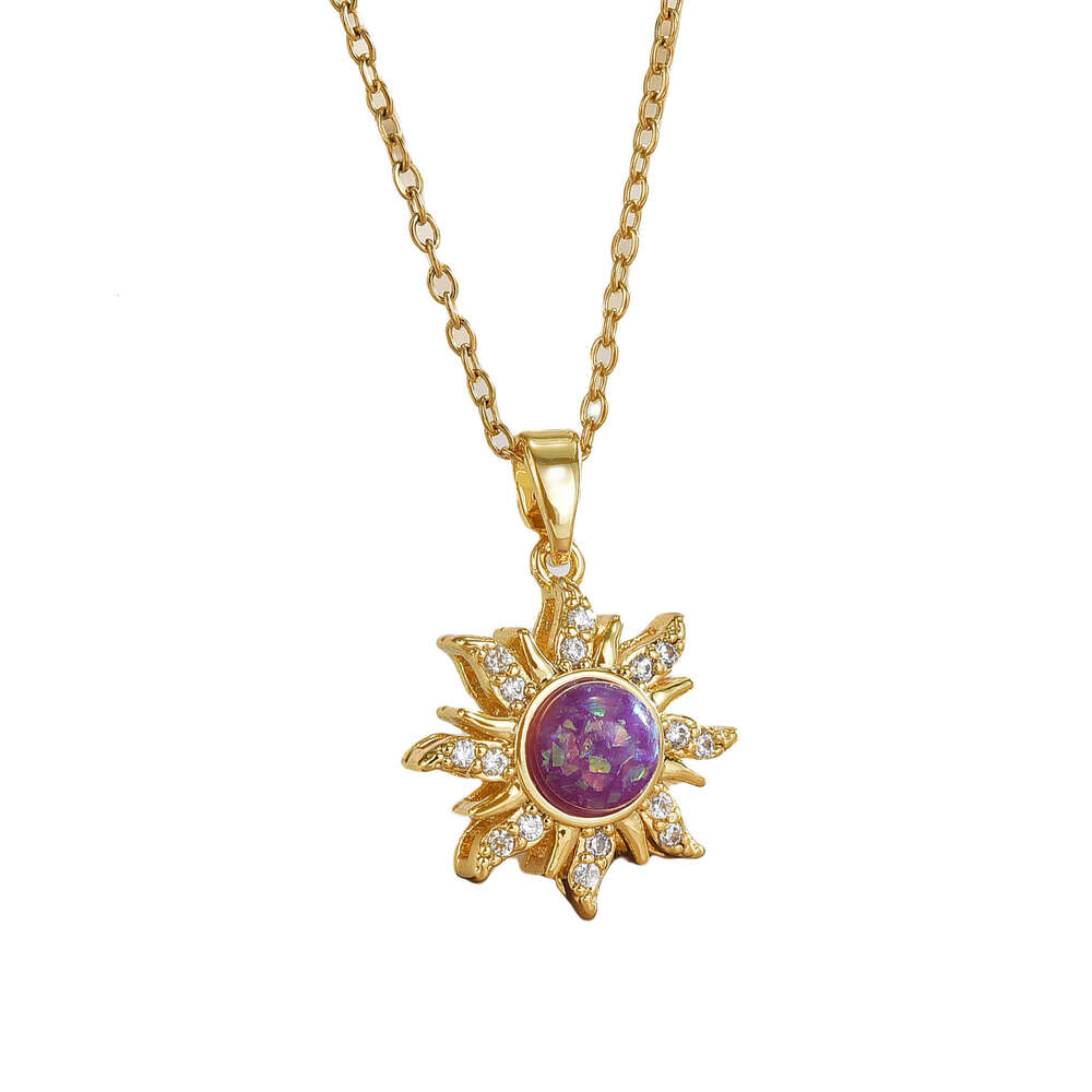 Gold-Plated Copper Opal Temperature-Sensitive Sun And Moon Pendant Micro-Paved Zirconia Titanium Steel Necklace 862