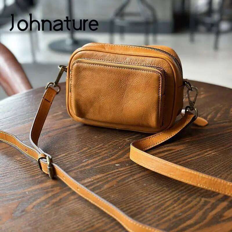 Johnature Casual Women Pillow Bag Soft Real Leather 2025 New Simple Solid Color Versatile Cowhide Shoulder & Crossbody Bags