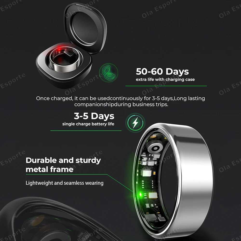Men Women Smart Ring With Charging Case Heart Rate Sleep Sport Fitness Tracker 3ATM Take Photo SmartRing Android IOS W250819