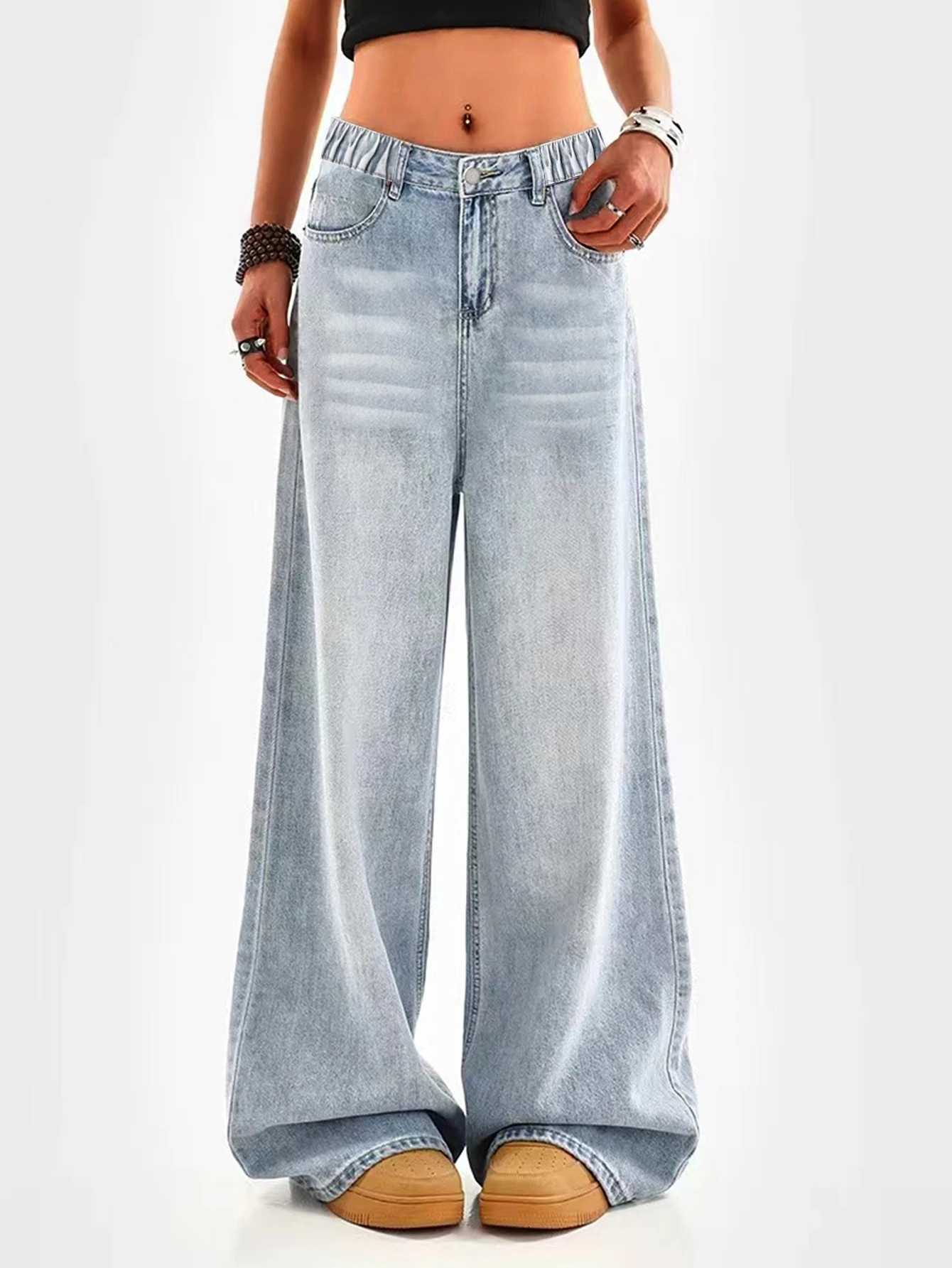 Retro Washed Blue Loose Wide-Leg Straight Pants for Middle and Large Children and Girls Casual Simple and Versatile Long Jeans R250716