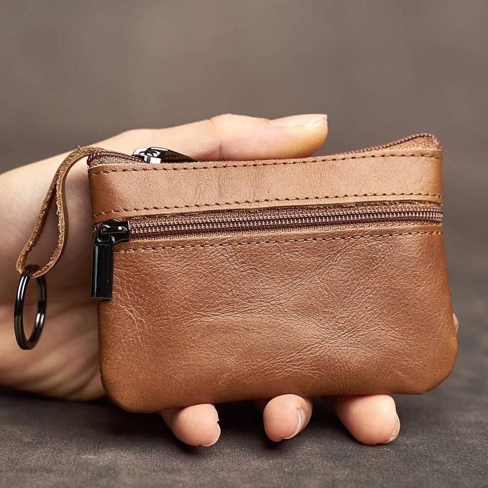 Genuine Leather Mini Coin Purse Head Layer Cowhide Card Bag Handmade Zipper Car Short Lady Wallet Key Case