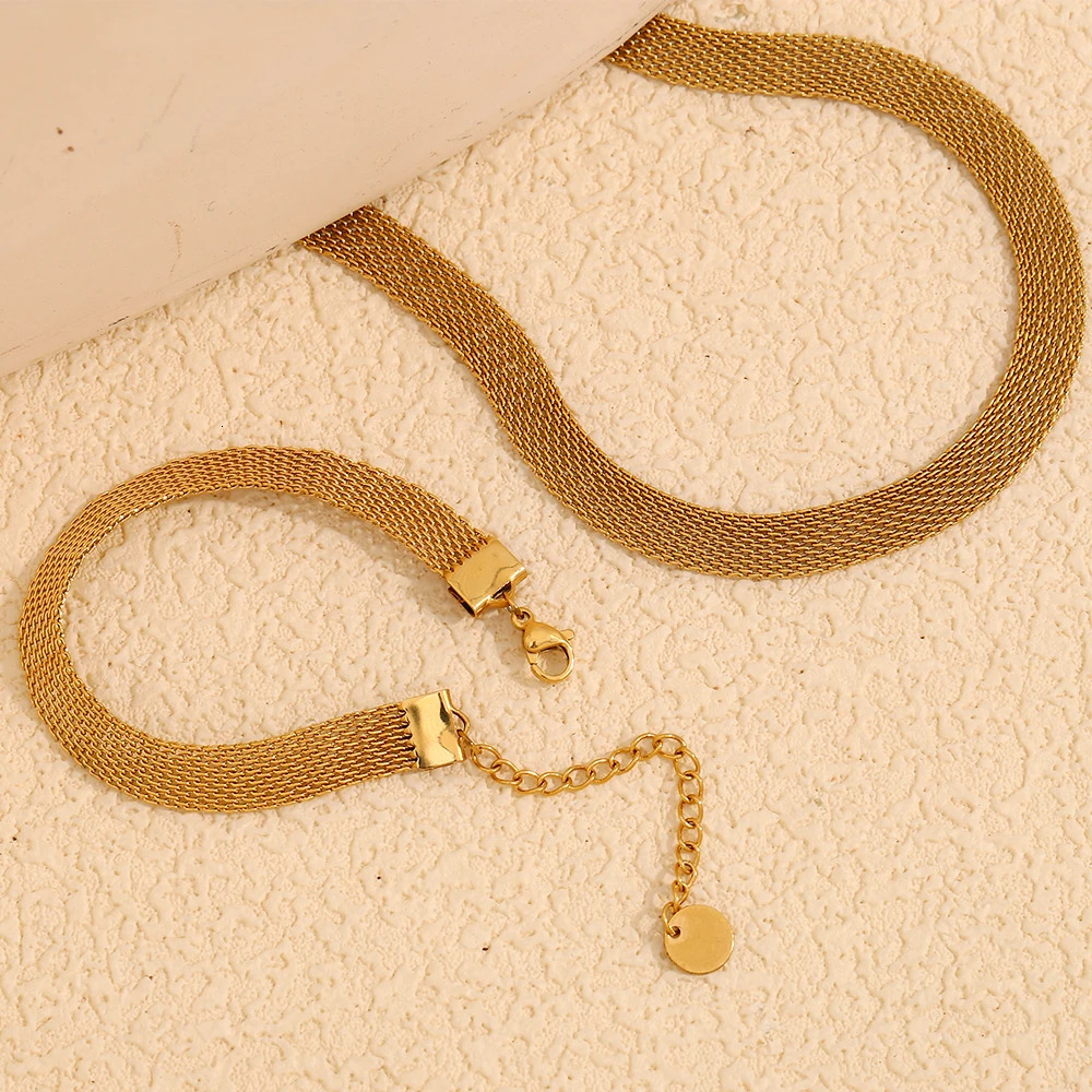 E.B.belle 3 Layers Gold Plating Stainless Steel Anti-allergy Eco-friendly Wide Braided Mesh Chain Gold Choker Necklace For Women 250717