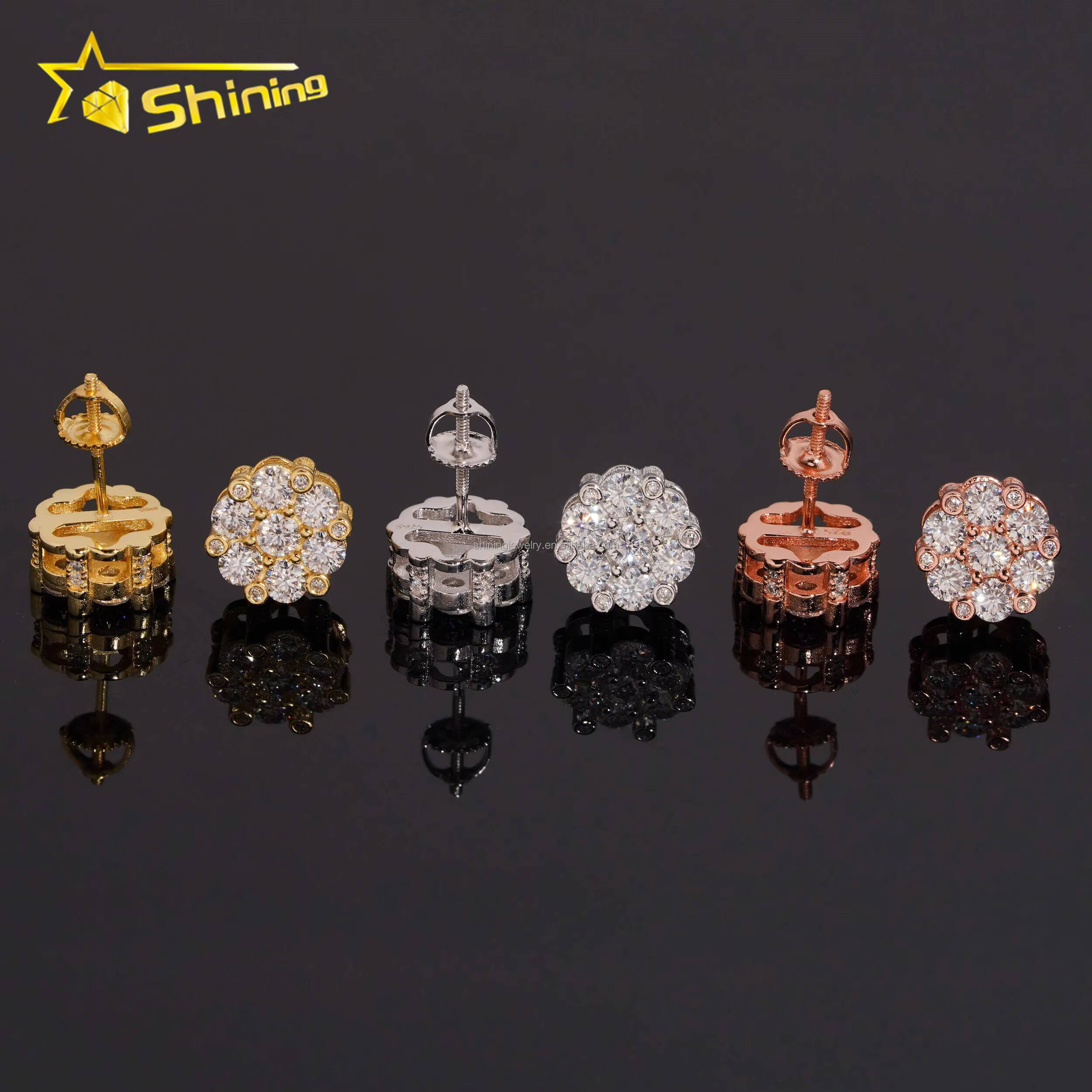 Luxury Fire Hot Selling Moissanite Stud Earrings GRA Certified 925 Sterling Silver Unisex Jewelry 925 Flower Shape Stud Earrings