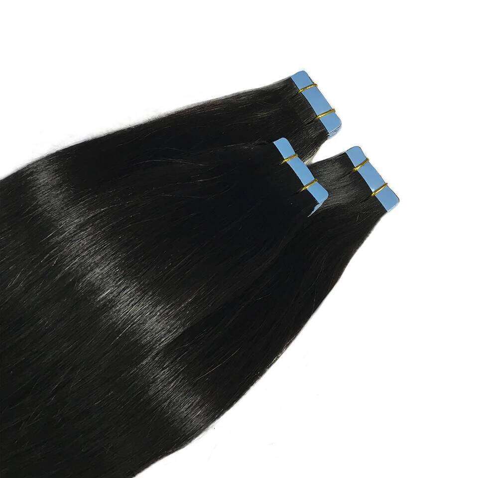 Tape In 100% Real Remy Brazilian Human Hair Straight Extensions Skin Weft Adhesive Glue On Salon Quality For Woman