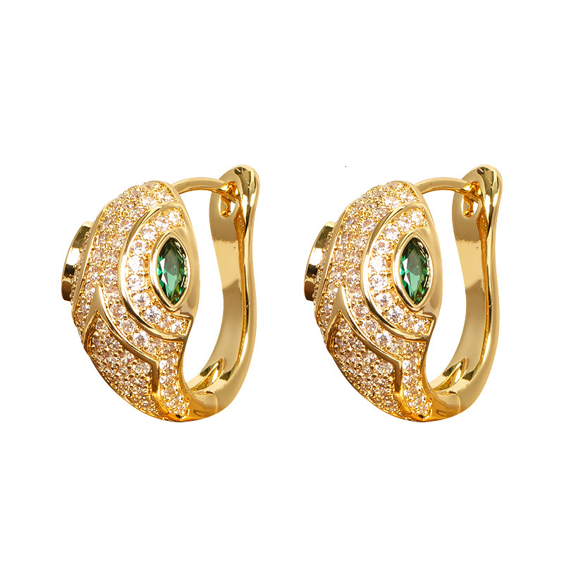 French Style Light Fashion Full Dia Green Zircon Simple and Elegant Personality Snake Design Earrings