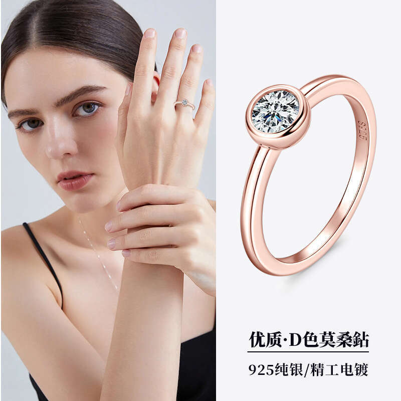 Tiktok Internet Celebrity Style Pure Silver Bubble For Women, Niche Plated Rose Gold Moissanite Ring 024