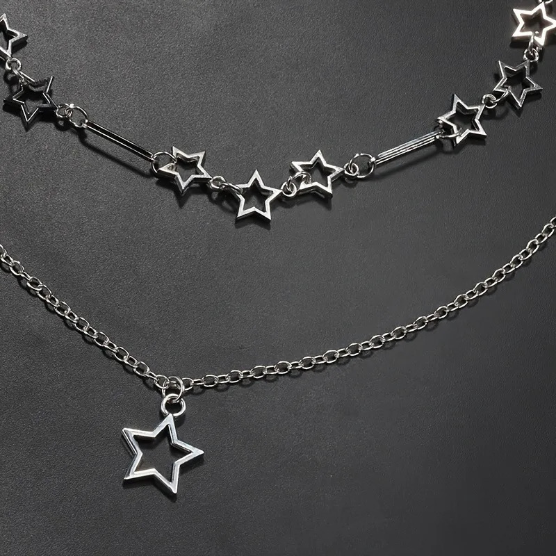 Personalized Punk Style Hollowed Out Stars Chain Double Layer Necklace Ladies Y2k Fashion Trend Holiday Party Accessories Gifts 250715